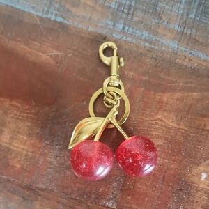 Gold Red Sparkle Gold Cherries Cherry Purse Charm Key Chain NEW